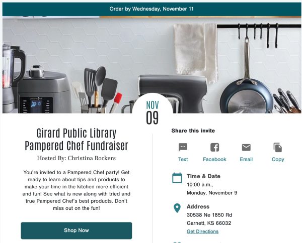 https://www.pamperedchef.com/party/girardlibrary26?fbclid=IwY2xjawU_h6ZleHRuA2FlbQIxMABwZG9mAWJyaWQRMWtIQXpsMzJDS2c3MzFHRWNzcnRjBmFwcF9pZBAyMjIwMzkxNzg4MjAwODkyAAEey8dyFQFkUnPZyuQ64d-YZP_RhciGfvsX-Bi7dzpWqg8L-cfZWthW1aGWnTI_aem_TMdTcH4OiRI2clVEY3tTMg