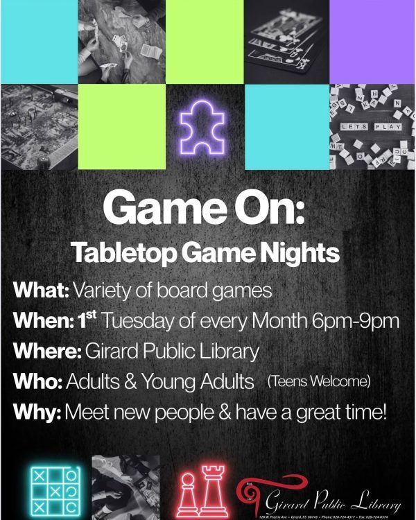 Happening next week at Girard Public Library! Tuesday, October 6th ~ Game On: Tabletop Game…